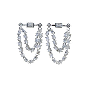 S925 Women's Double Chained Bar Earrings - Different Drips