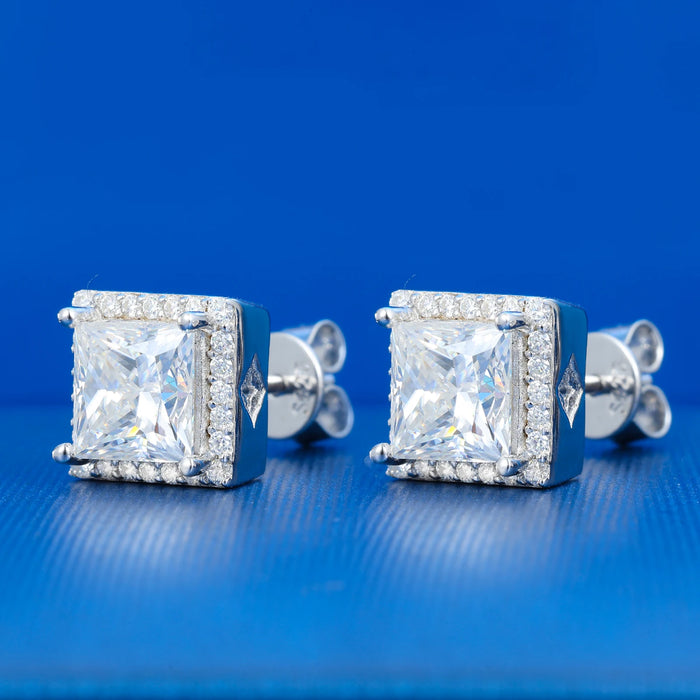 S925 Moissanite Princess Cut Square Stud Earrings - Different Drips