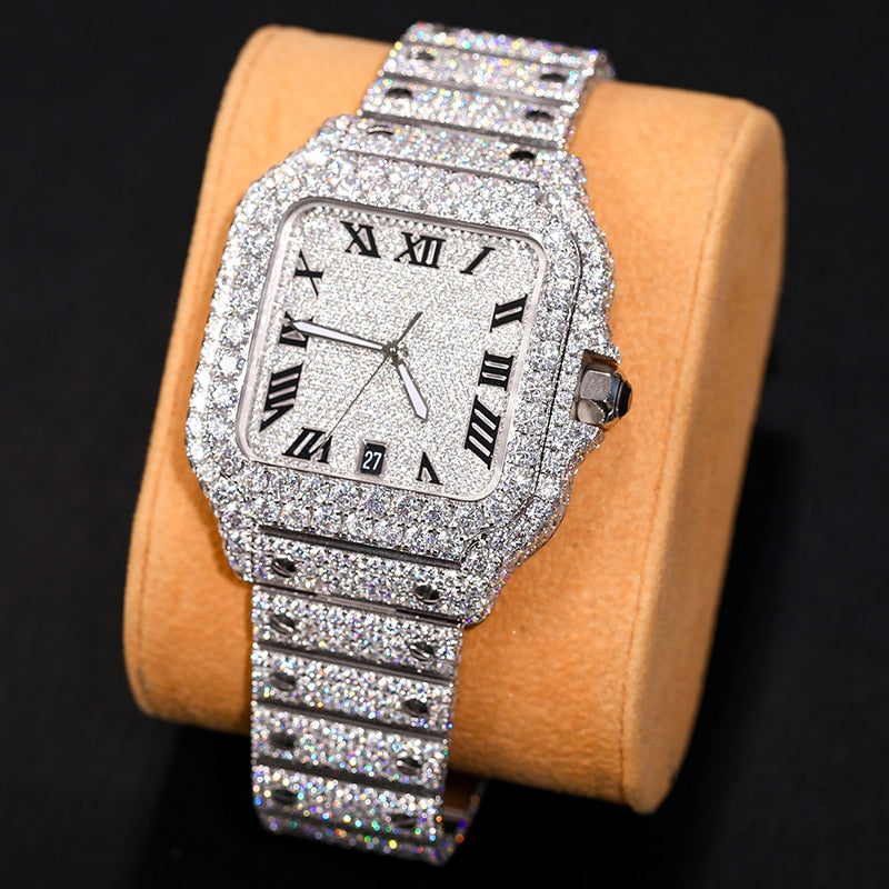 S925 VVS1 Moissanite Square Roman Numeral Watch - Different Drips