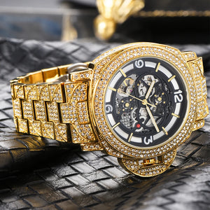Automatic Skeleton Gold Pave Watch - Different Drips
