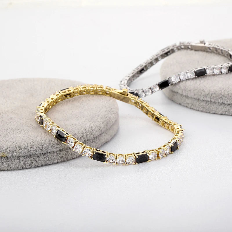 Black Baguette White Round Stone Tennis Chain