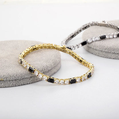Black Baguette White Round Stone Tennis Chain