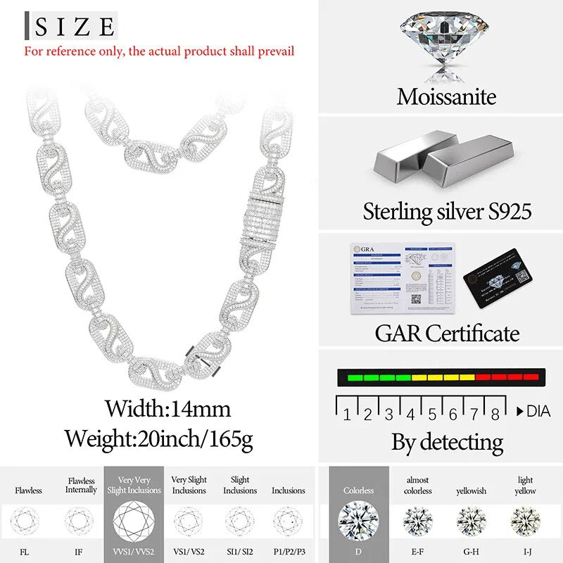 14mm S925 Moissanite Infinity Mariner Link Chain - Different Drips