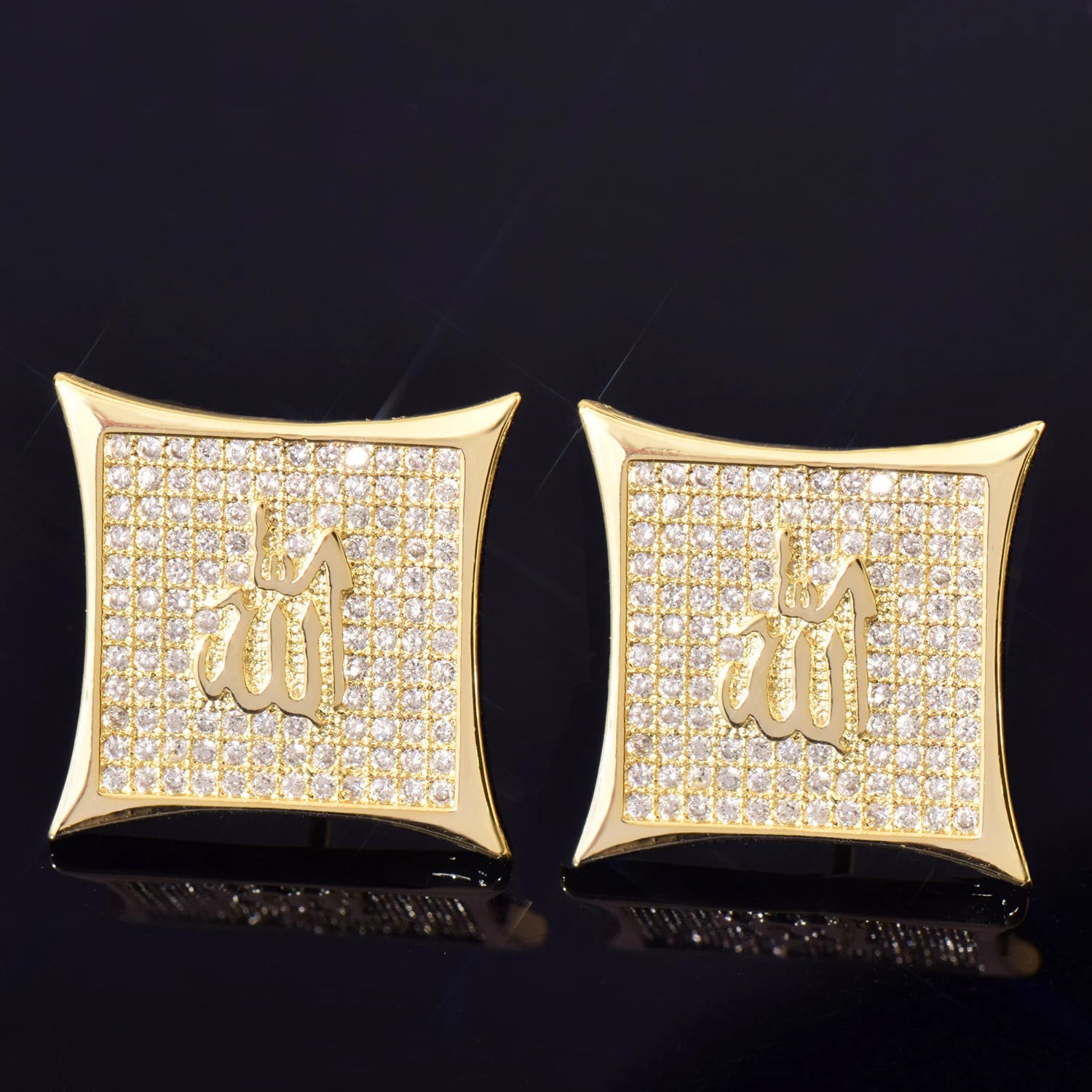 15mm Square Cut Allah Earrings - Different Drips