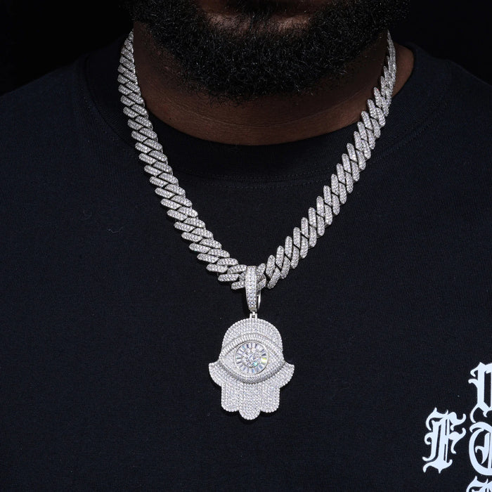 S925 Moissanite Baguette Diamond Hamsa Pendant - Different Drips