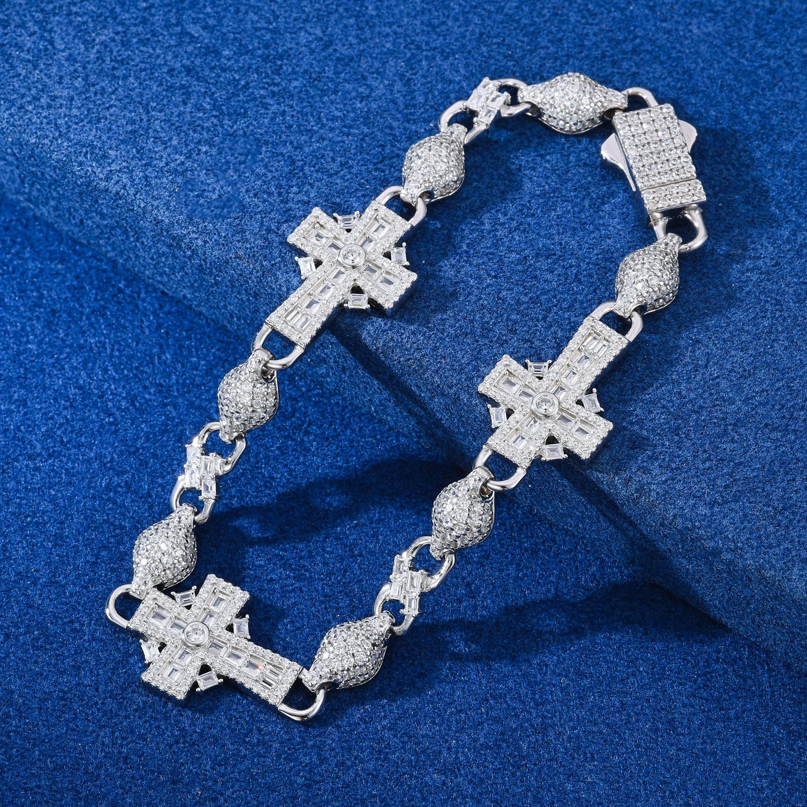 S925 Moissanite Baguette Cross Infinity Ball Link Bracelet - Different Drips