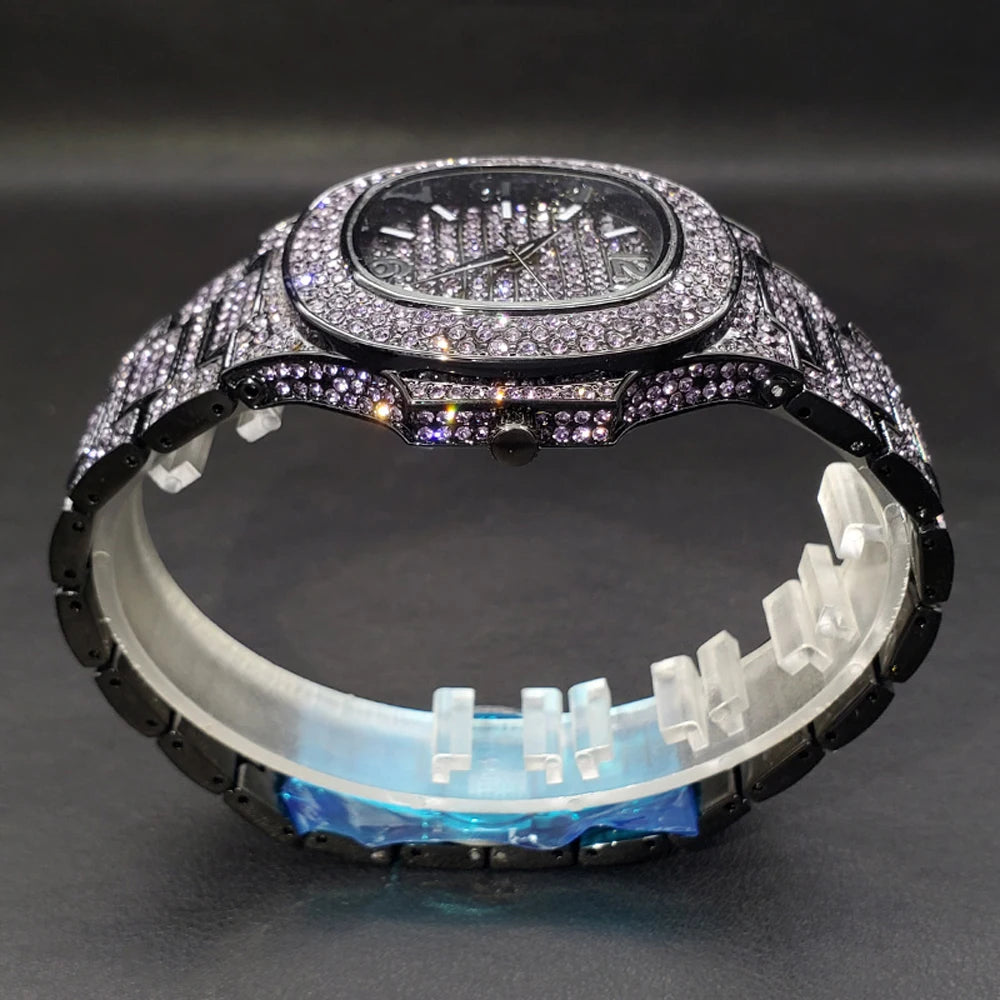 Bust Down Pink Cushion Case Watch with Date Window - Different Drips