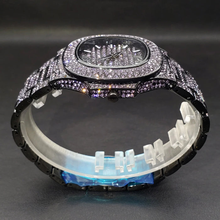 Bust Down Pink Cushion Case Watch with Date Window - Different Drips