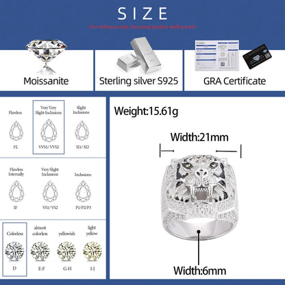 S925 Moissanite Diamond Fierce Tiger Ring - Different Drips