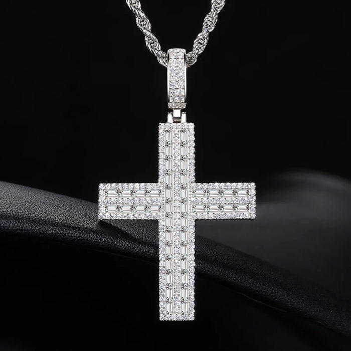 S925 Moissanite Vertical Cross Pendant - Different Drips