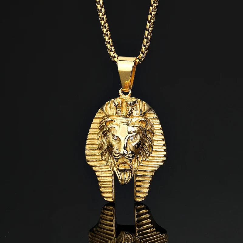 18k Gold Plated Pharaoh Lion Head Pendant - Different Drips
