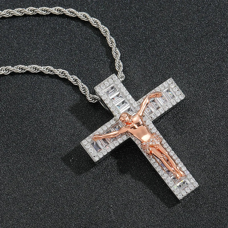 Iced Baguette Jesus Crucifix Cross Pendant