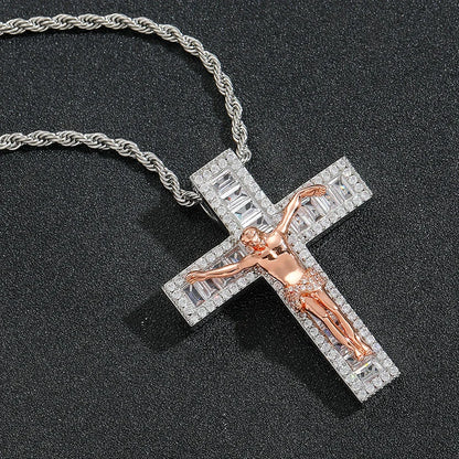 Iced Baguette Jesus Crucifix Cross Pendant