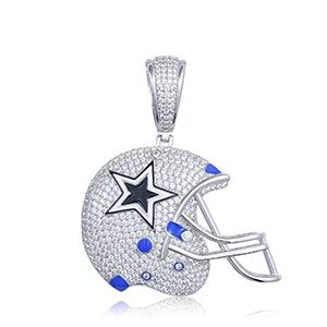 S925 Moissanite Dallas Football Helmet Pendant - Different Drips