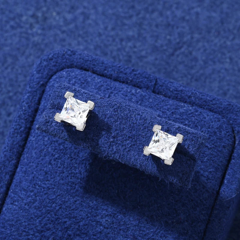 925 Sterling Silver Princess Cut Moissanite Stud Earrings - Different Drips