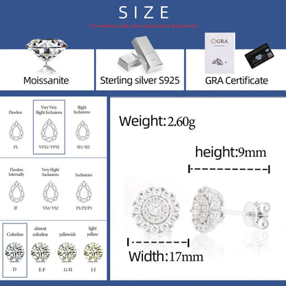 Moissanite Round Cluster Halo Stud Earrings - Different Drips