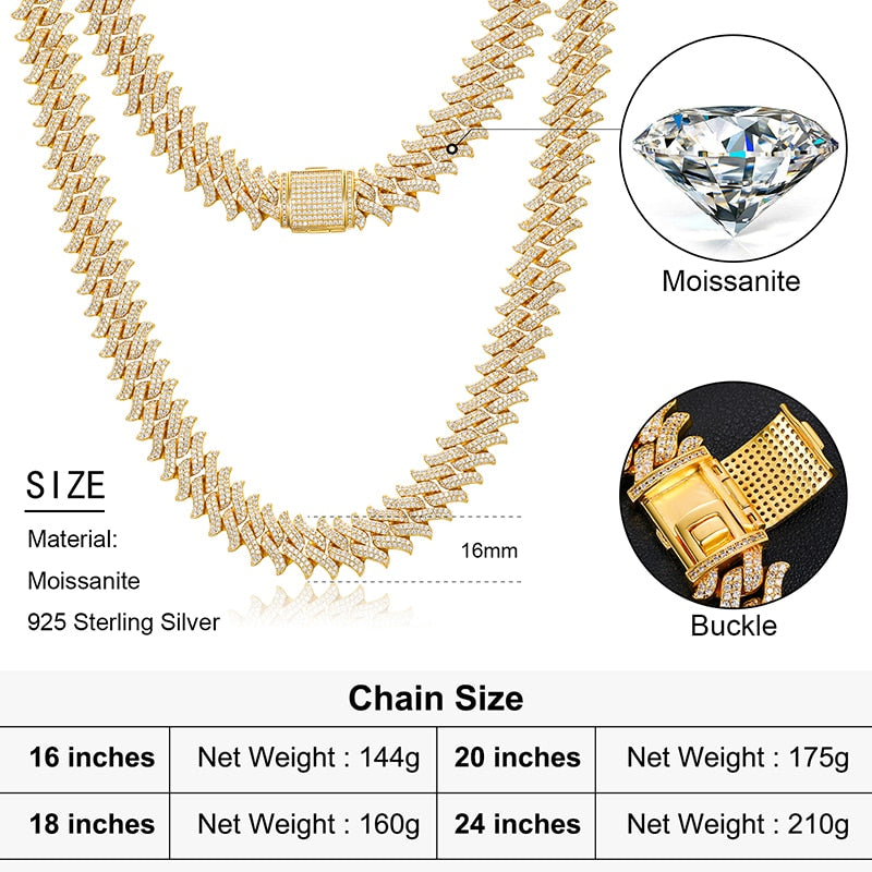 18mm S925 Moissanite Spiked Cuban Link Chain - Different Drips