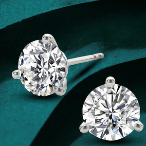 Women's S925 Moissanite Diamond 3-Prong Set Round Brilliant Cut Stud Earrings - Different Drips