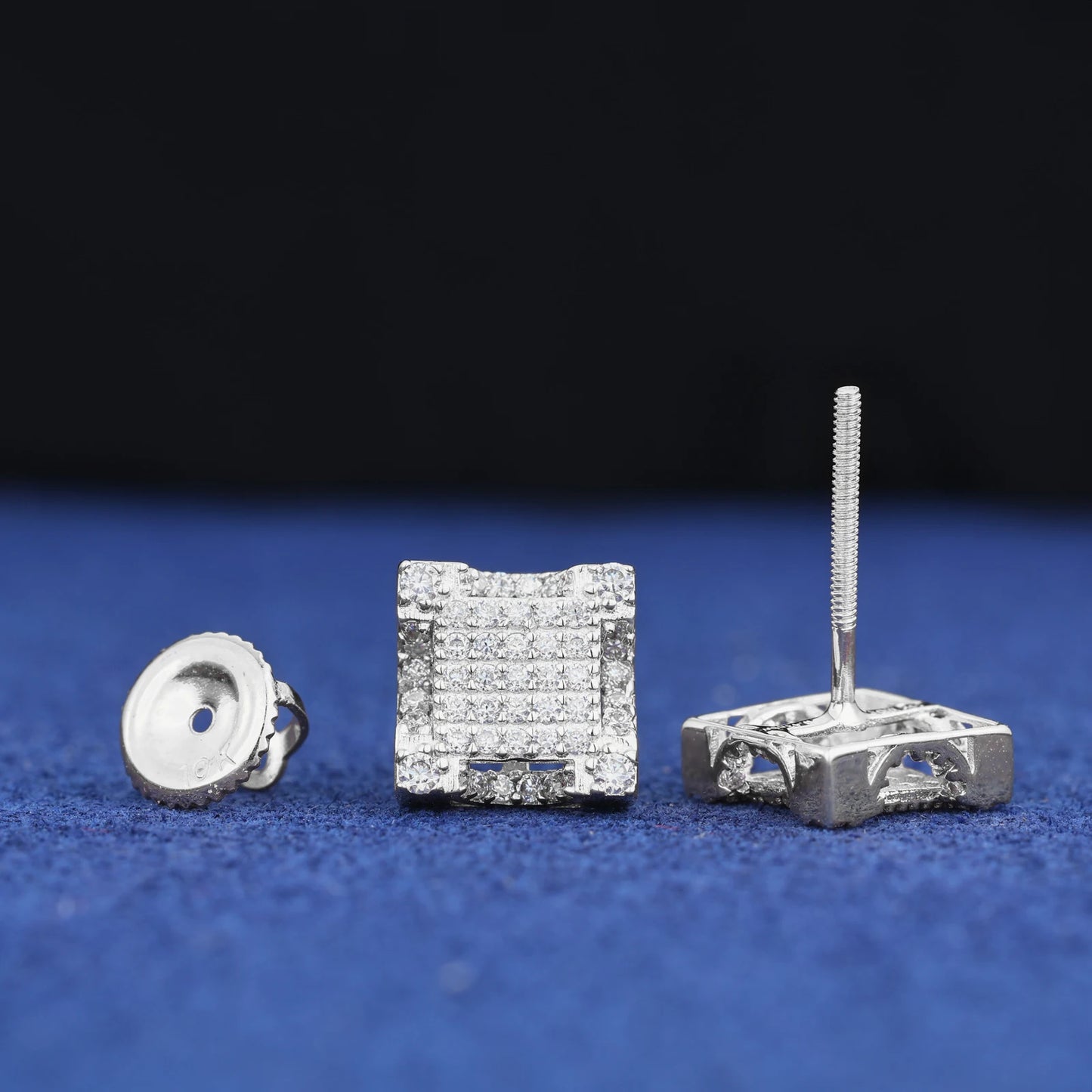 10k White Gold Moissanite Pave Square Cut Earrings - Different Drips