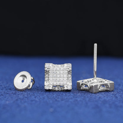10k White Gold Moissanite Pave Square Cut Earrings - Different Drips