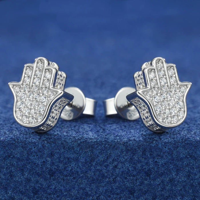 S925 Iced Hamsa Moissanite Stud Earrings - Different Drips