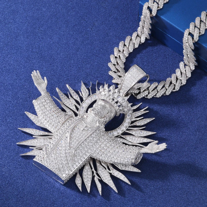 S925 Moissanite Diamond Crowned Jesus Radiance Pendant - Different Drips