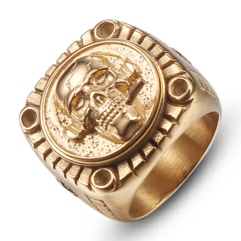 Smoking Skull Chunky Signet Ring - Different Drips