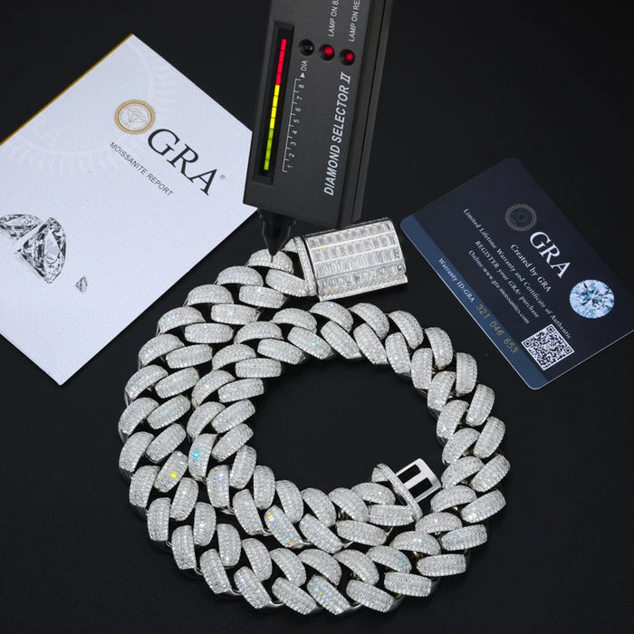 25mm S925 Moissanite Baguette Cuban Link Chain - Different Drips