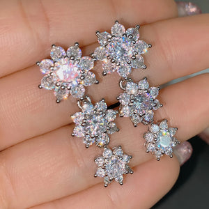 Women's S925 Moissanite Triple Sunflower Cut Diamond Drop Earrings - Different Drips