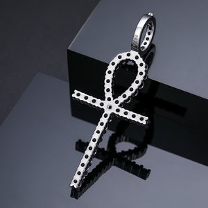 S925 Black Moissanite Ankh Cross Pendant - Different Drips