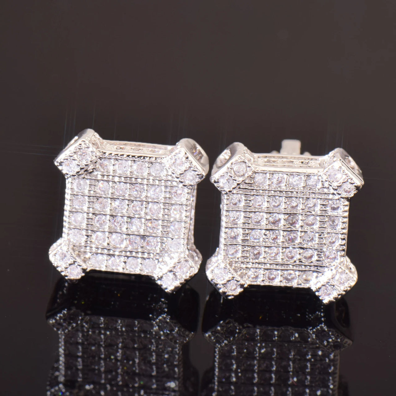 10mm Square Cut Pave Earrings - Different Drips