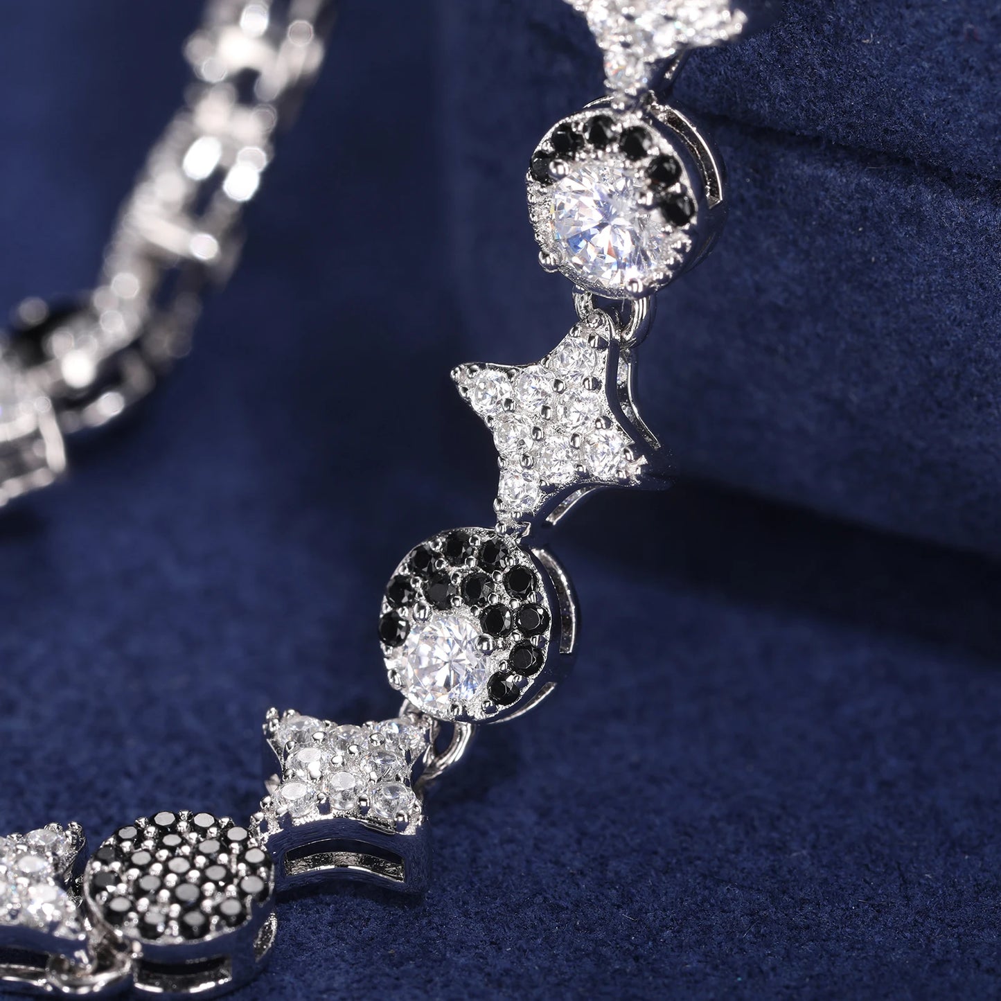 S925 Black & White Moissanite Star Link Bracelet - Different Drips