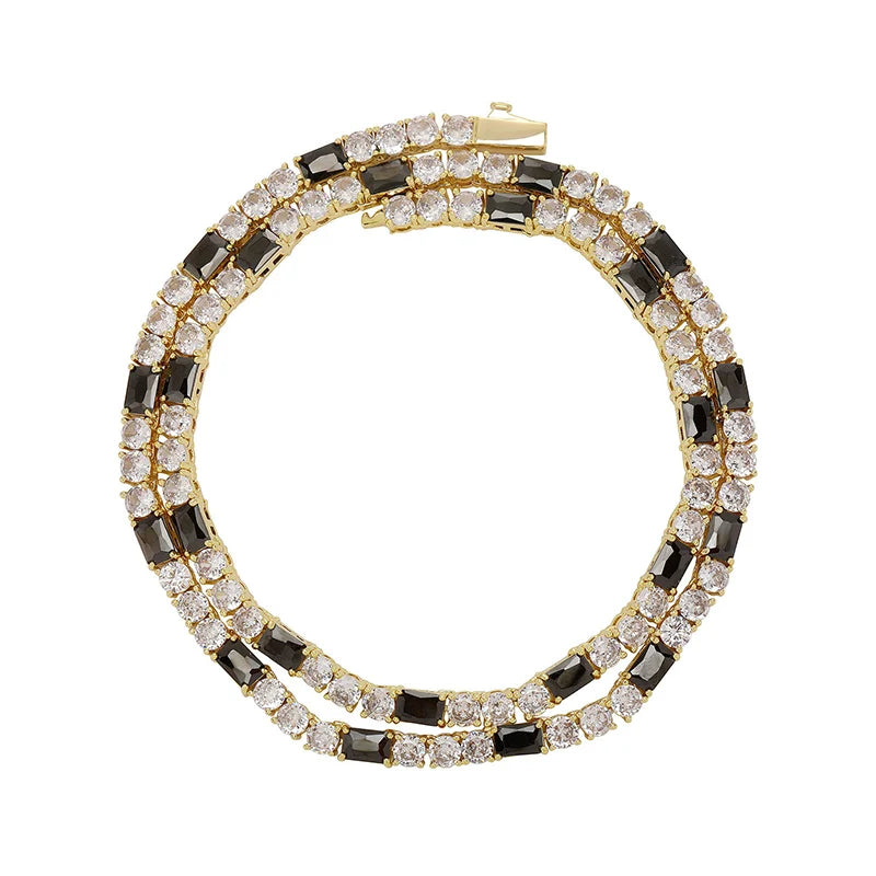Black Baguette White Round Stone Tennis Chain