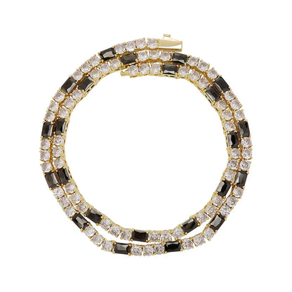 Black Baguette White Round Stone Tennis Chain
