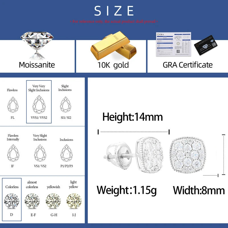10K White Gold Cluster Moissanite Diamond Earrings - Different Drips