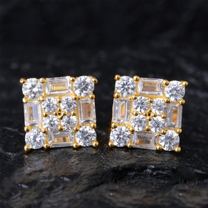 S925 Moissanite Diamond Square Clustered Earrings - Different Drips