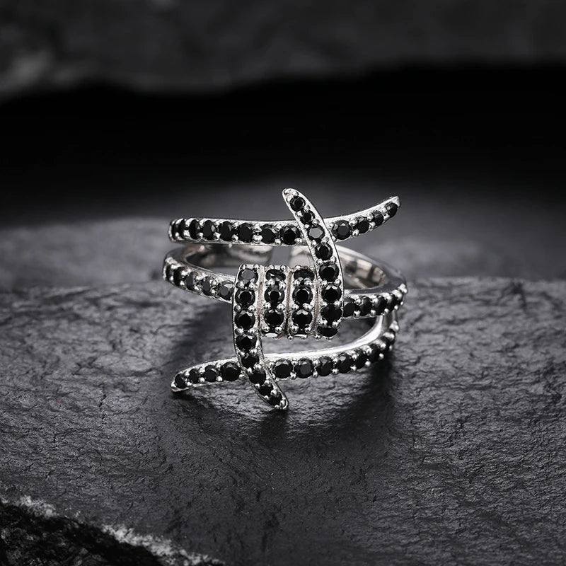 S925 Black Moissanite Barbed Wire Ring - Different Drips