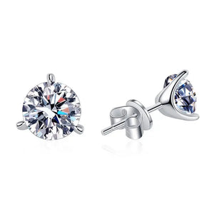 Women's S925 Moissanite Diamond 3-Prong Set Round Brilliant Cut Stud Earrings - Different Drips