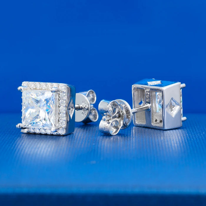 S925 Moissanite Princess Cut Square Stud Earrings - Different Drips