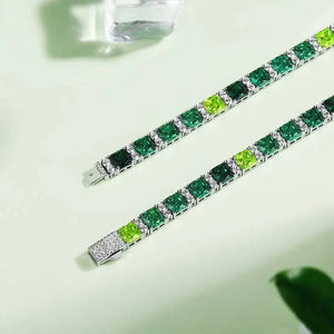 Ombre Green Princess-Cut Moissanite Tennis Bracelet - Different Drips