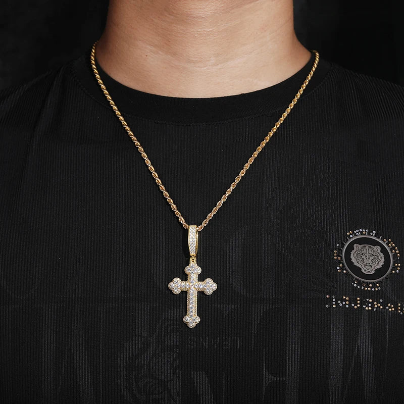 S925 Moissanite Round-Tipped Cross Pendant - Different Drips