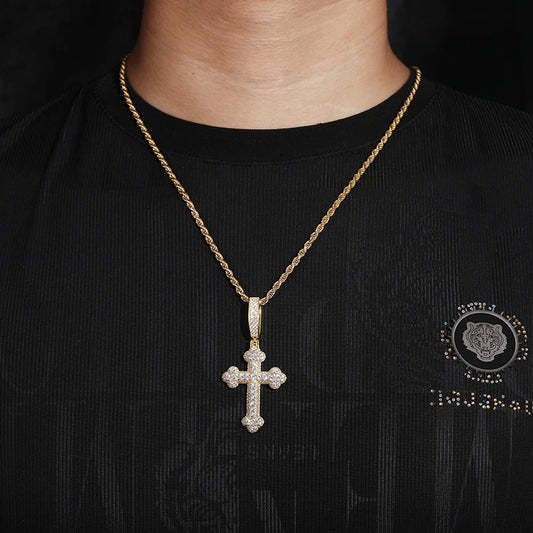 S925 Moissanite Round-Tipped Cross Pendant - Different Drips