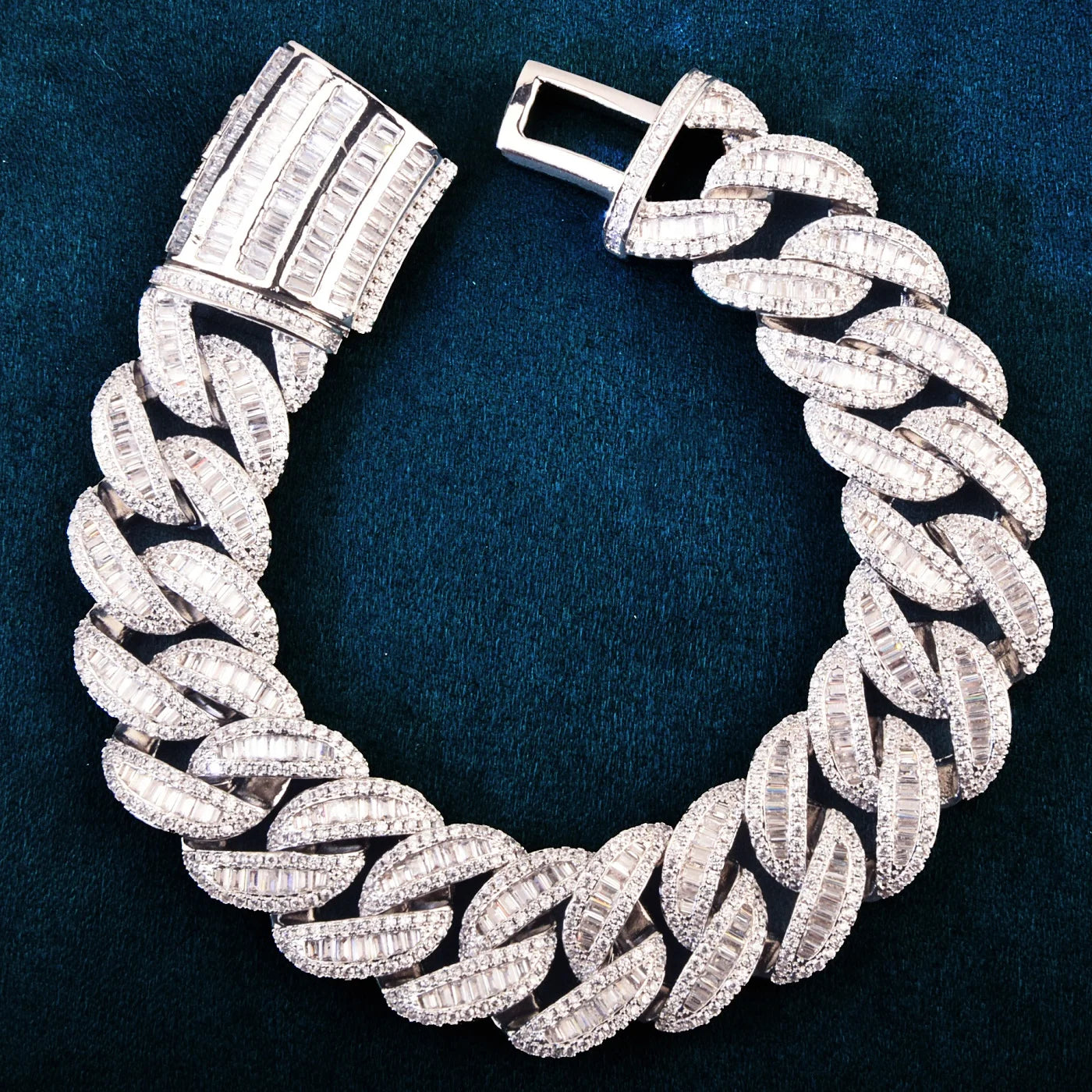 19mm All Over Baguette Curve Cuban Link Bracelet - Different Drips