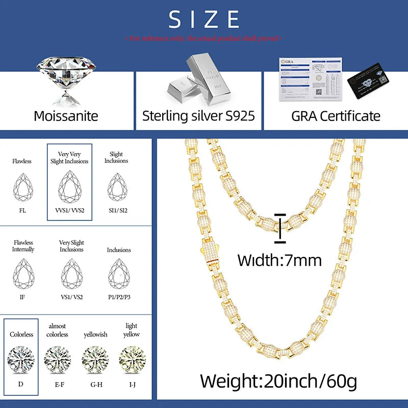 S925 Moissanite Rectangle Ball Link Chain - Different Drips