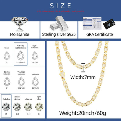 S925 Moissanite Rectangle Ball Link Chain - Different Drips