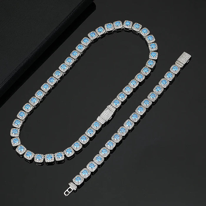 10mm Blue Stone Clustered Tennis Chain - Different Drips