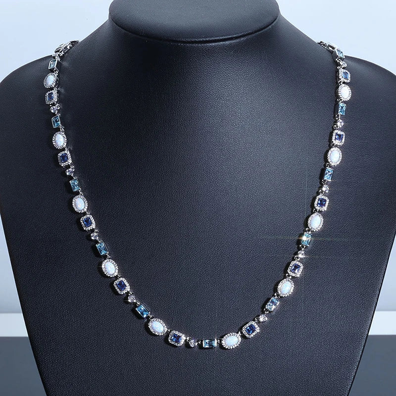 Ice Blue Opal Cluster Tennis Chain - Different Drips