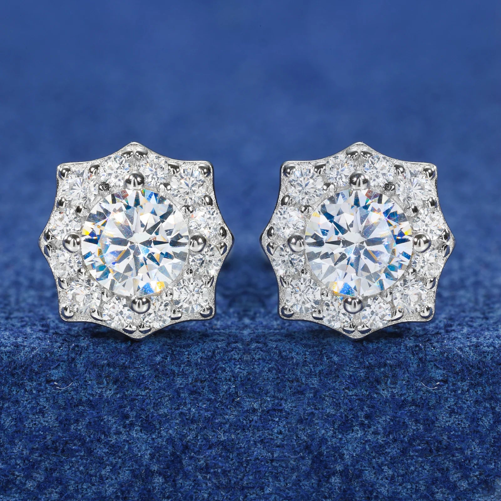 S925 Iced Flower-Shaped Moissanite Stud Earrings - Different Drips