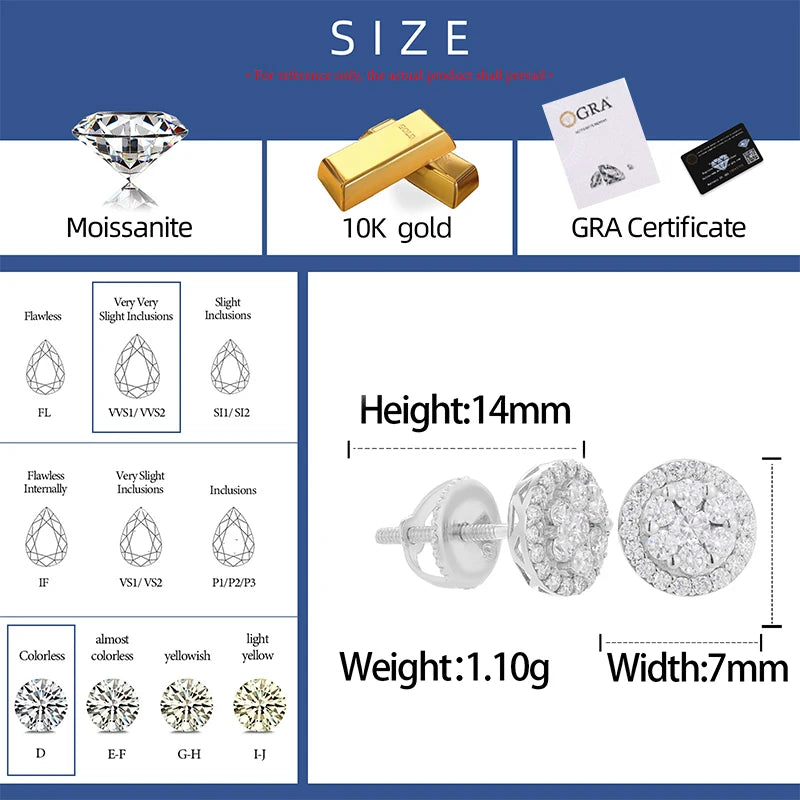 S925 Moissanite Round Shape Stud Earrings - Different Drips