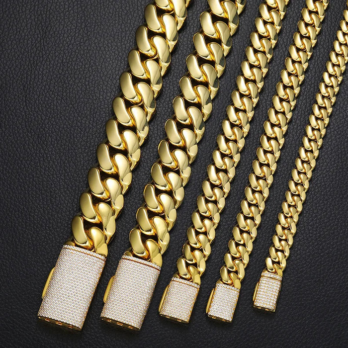 8-22mm Solid 18k Miami Cuban Link Chain w/Iced Clasp - Different Drips